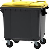 Afvalcontainer 1100 liter grijs/geel 4 wielen