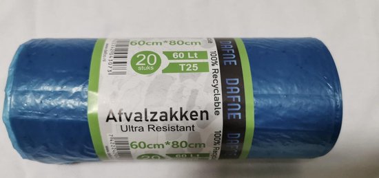 DAFNE Afvalzakken - 60 Liter - T25 - 20 Stuks - 60x80 cm - 100% Recyclebaar  -... | bol.com