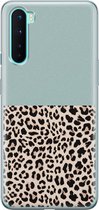 OnePlus Nord hoesje - Luipaard mint - Soft Case Telefoonhoesje - Luipaardprint - Blauw