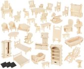 Poppenhuis meubels - 34 stuks - 175 onderdelen - Houten poppenhuis meubels