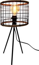 MaxxHome Tafellamp – Nachtlampje – Lamp – Tafellamp Slaapkamer & Woonkamer – Zwart Frame & Hout Details – 49 cm – E27 LED – 40 W