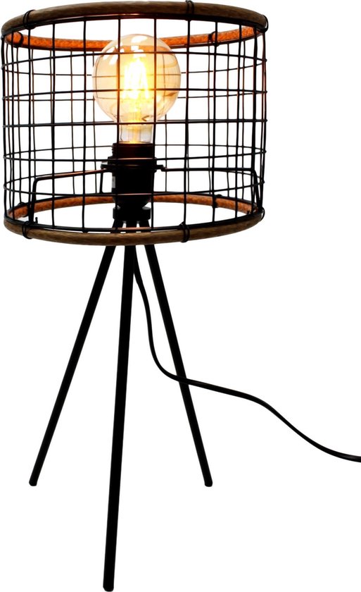 Lampe de table MaxxHome - lampe sur pied - 49 cm - E27 LED - 40 W - structure noire et abat-jour en bois