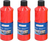 3x Hobby/knutsel acrylverf / temperaverf - Rood - Fles 250 ml - Rode tempera / acryl verf - Hobby/knutselmateriaal - Schilderij maken - Verf op waterbasis