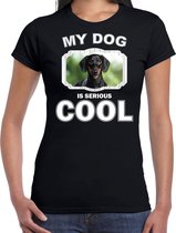 Coole teckels honden t-shirt my dog is serious cool zwart - dames - teckel liefhebber cadeau shirt XL