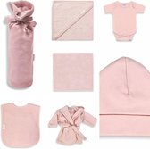 Babypakket Blush roze [Slab] [Badjas] [kruikzak] [mutsje] [spuugdoek] [romper] [badcape]