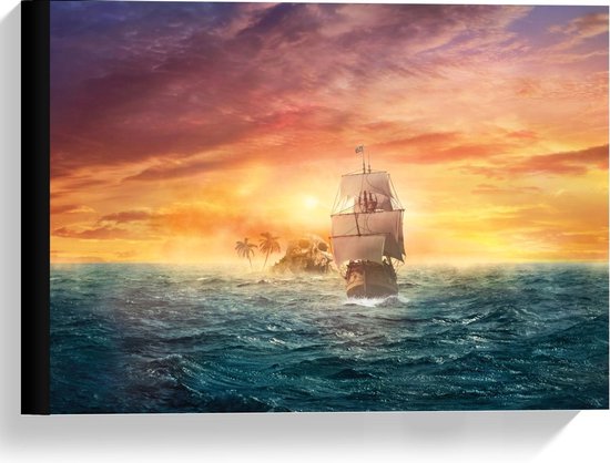 Canvas  - Zeilboot op Zee - 40x30cm Foto op Canvas Schilderij (Wanddecoratie op Canvas)