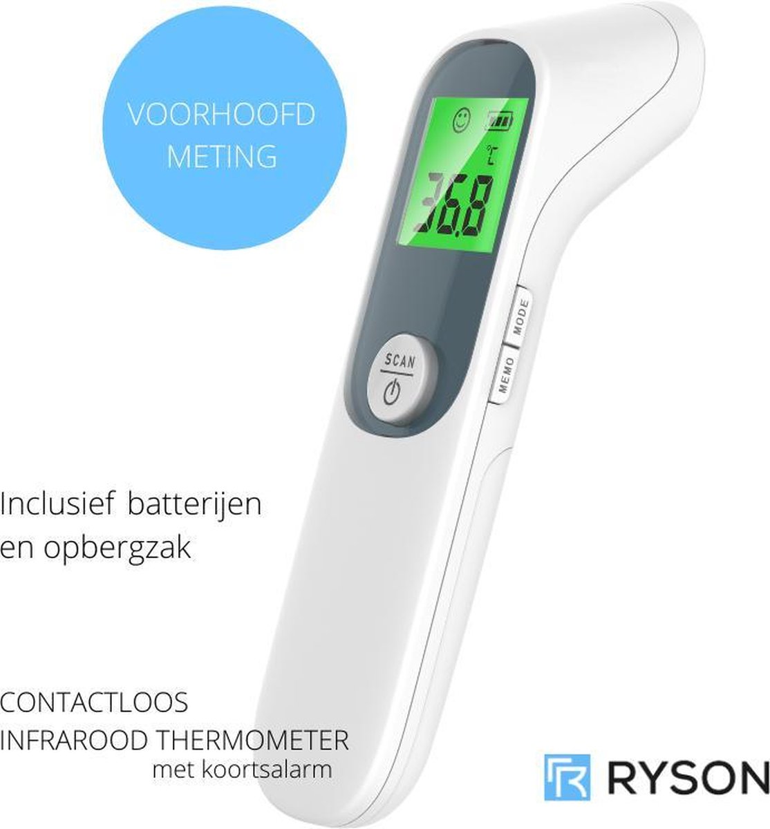 Ryson® - Professionele Infrarood Thermometer - Meting Lichaamstemperatuur -  Inclusief... | bol.com