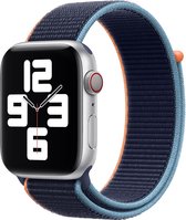 Nylon Sport Loop Bandje - Blauw/Oranje - Donkermarineblauw - Geschikt voor Apple Watch - 42/44mm