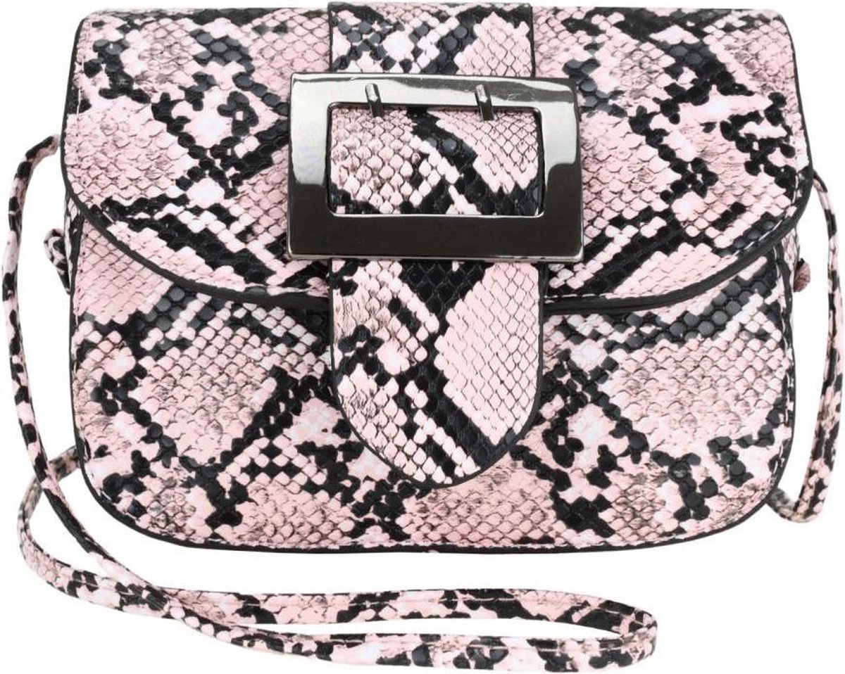 Nicole Brown Schoudertas slangenprint roze, ecoleder 13 x 17 cm - Handtassen Dames - Schoudertassen Vrouw