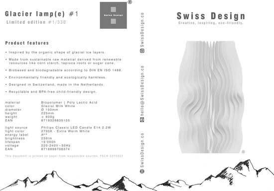 Glacier du Design Swiss # 1 | Lampe de table de chambre à coucher |  Veilleuse | Lampe... | bol