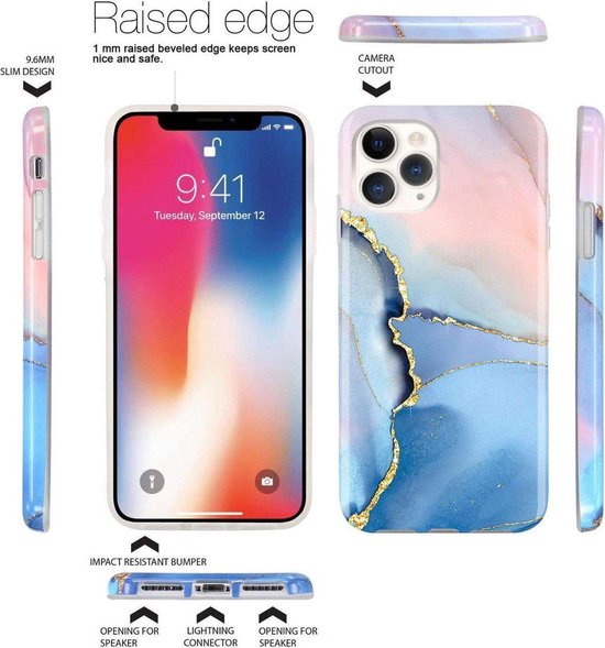 Coque arrière Apple iPhone 12 Pro Max - Blauw / Rose - Marbre - Coque en TPU souple