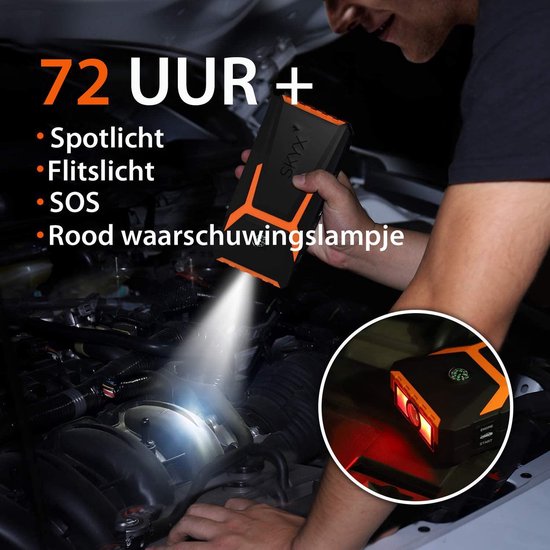 Jump Starter, 1000A Draagbare Auto-accubooster met LED-zaklamp, Snel Opladende USB-poort, Multifunctioneel voor Auto, Vrachtwagen, Motorfiets, Boot (EU