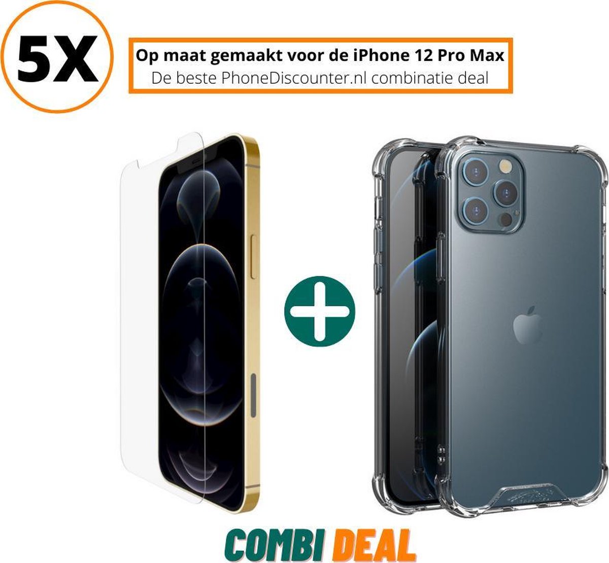 Fooniq Anti Shock Hoesje Transparant 5x + Screenprotector 5x - Geschikt Voor Apple iPhone 12 Pro Max