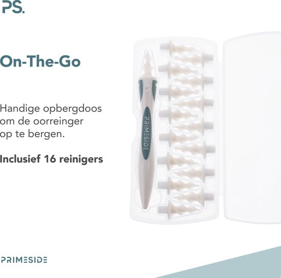 PrimeSide Oorsmeer Verwijderaar - incl. Opbergdoosje & E-book - milieuvriendelijk – Spiraalvormig - Oorreiniger - Q Grips - Ear Cleaner