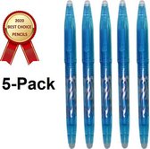 5x Uitgumbare Pen – Balpen – Uitwisbare Pen - 0,5 mm Fine – Erasable Pen – Licht Blauw