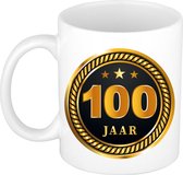 100 jaar jubileum/ verjaardag mok medaille/ embleem zwart goud - Cadeau beker verjaardag / jubileum