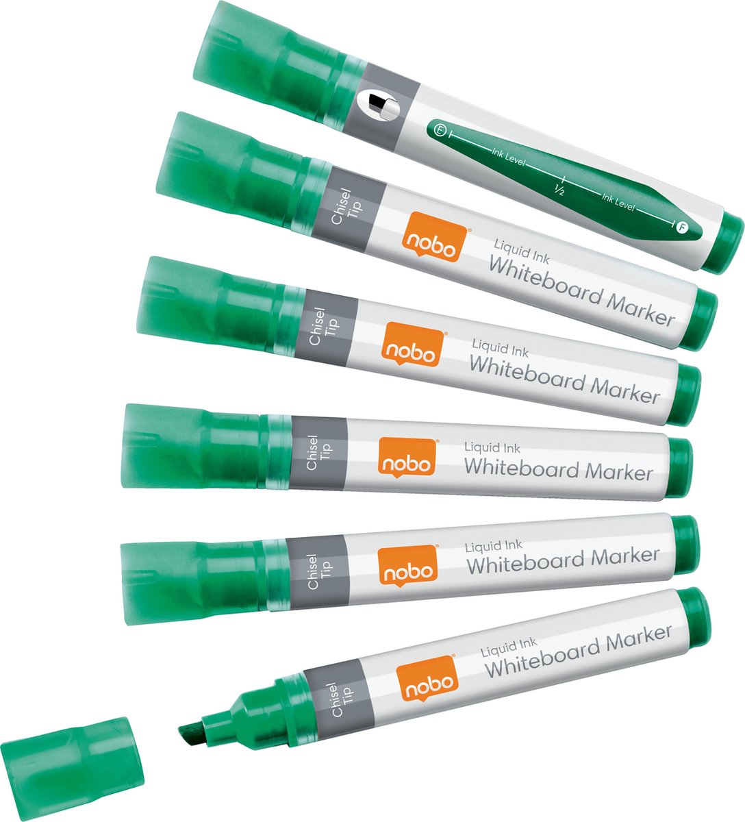 Nobo Liquid Ink Whiteboard Markers Met Beitelvormige Punt - Pak Van 10 Stuks - Groen