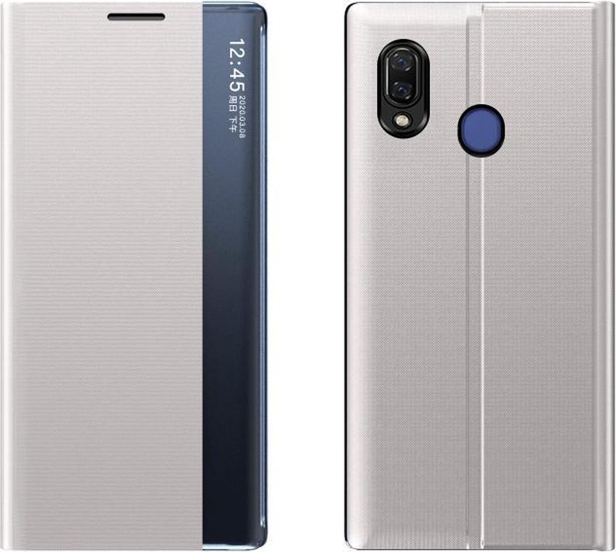 Smart Clear View Cover met Magneetsluiting + Glas Screenprotector voor Galaxy A40 – Zilver