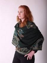 1001musthaves.com Geborduurde wollen dames sjaal in donker dennen groen 70 x 180 cm