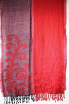 Rode wollen dames sjaal met ingeweven patroon 50 x 180 cm