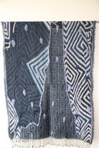 1001musthaves.com Geborduurde wollen dames winter sjaal in diverse blauwe tinten 70 x 180 cm