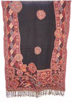 1001musthaves.com Wollen dames sjaal in zwart met bordeaux rood 70 x 180 cm