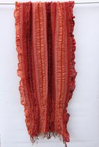 1001musthaves.com Crinkle wollen sjaal in warm rode tinten en oranje tinten met schulprand 50 x 180 cm