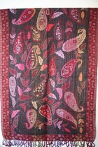 1001musthaves.com Wollen dames sjaal in zwart met oranje en roze tinten 70 x 200 cm