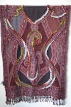 1001musthaves.com Wollen dames sjaal in donker paars aubergine en bordeaux met applicaties 70 x 180 cm