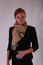 1001musthaves.com Wollen dames winter sjaal in zacht groen en geel met applicaties 70 x 180 cm