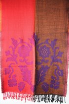 1001musthaves.com Wollen sjaal met ingeweven patroon in rood met roestig oranje en paars 50 x 180 cm
