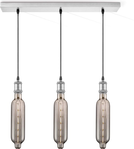 Home Sweet Home hanglamp geborsteld staal vintage Tube - hanglamp inclusief 3 LED filament lamp G78 - dimbaar - pendel lengte 100 cm - inclusief E27 LED lamp - rook