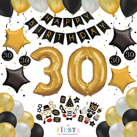 bol.com | 30 Jaar - Goud - Verjaardag Versiering - Ballonnen - 30 Jaar  Feestversiering -...