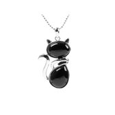 Zilveren Ketting - Kwartssteen - Hanger Kat vorm - Dames Sieraden - Zwart