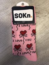 SOKn. trendy sokken "I love you" roze maat 35-41  (Ook leuk om kado te geven !)