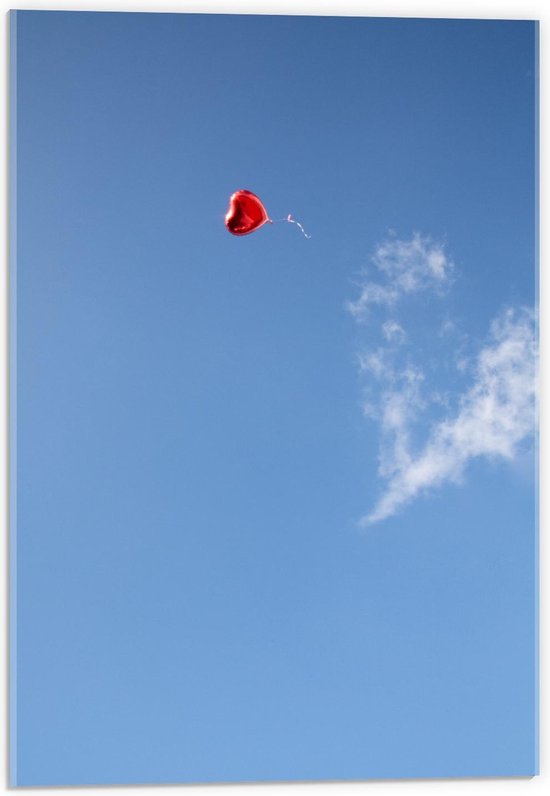 Acrylglas - Hart Vormige Ballon in de Blauwe Lucht - 40x60cm Foto op Acrylglas (Wanddecoratie op Acrylglas)