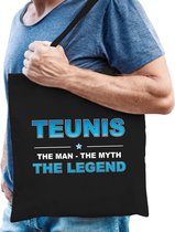 Naam cadeau Teunis - The man, The myth the legend katoenen tas - Boodschappentas verjaardag/ vader/ collega/ geslaagd