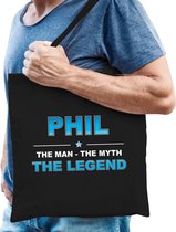 Naam cadeau Phil - The man, The myth the legend katoenen tas - Boodschappentas verjaardag/ vader/ collega/ geslaagd