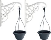 2x Kunststof Respana hangende bloempotten/plantenpotten antraciet 4 liter met sierlijke ophanghaak - 27 cm - Hangpotten