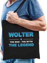 Naam cadeau Wolter - The man, The myth the legend katoenen tas - Boodschappentas verjaardag/ vader/ collega/ geslaagd