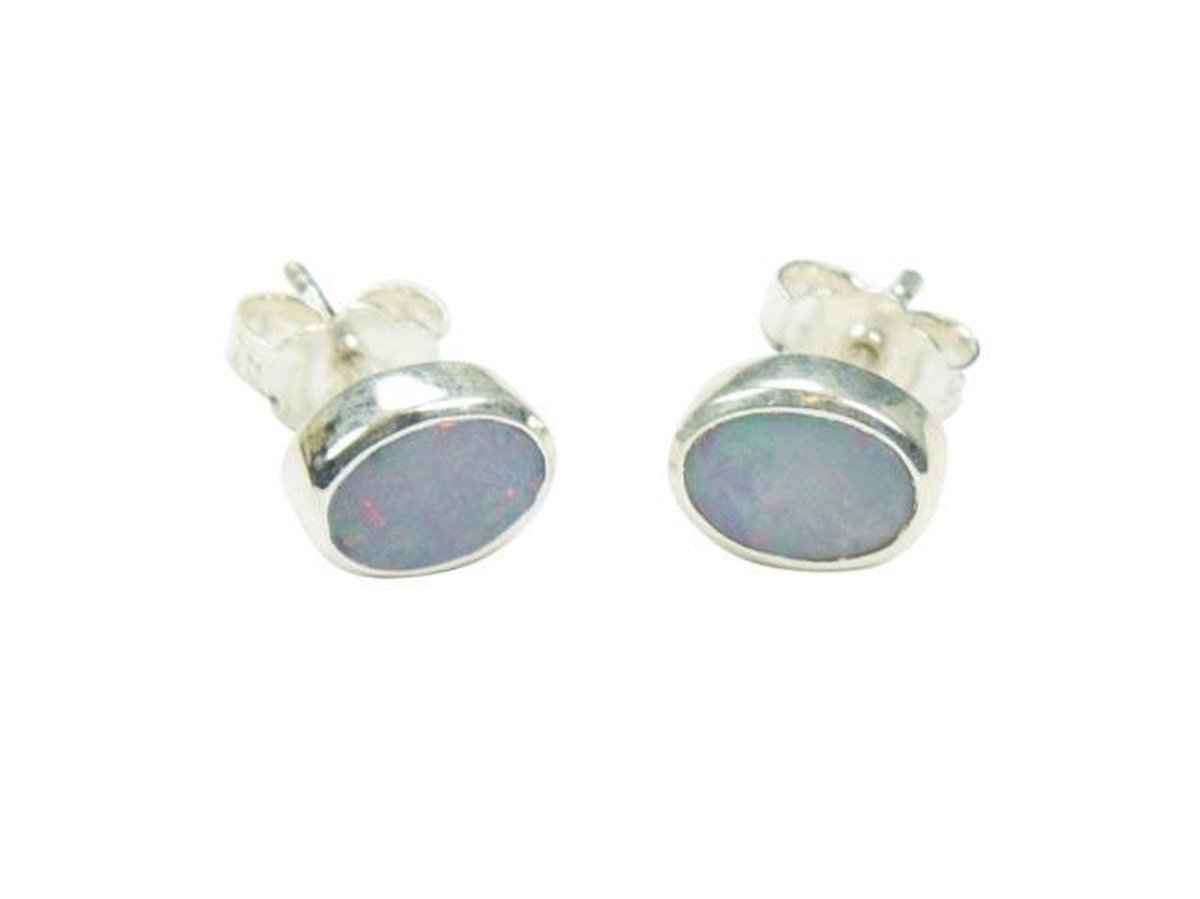 Zilveren knop oorbellen Opaal 925 zilver