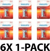 Philips 9V batterijen – Alkaline - 550 mAh - Voordeelverpakking 6 stuks