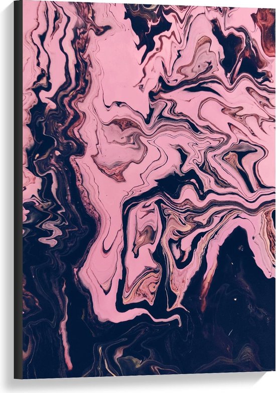 Canvas  - Abstracte Kunst Roze/Zwart - 60x90cm Foto op Canvas Schilderij (Wanddecoratie op Canvas)