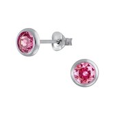 Joy|S - Zilveren rond oorknoppen - 5.5 mm - kristal roze