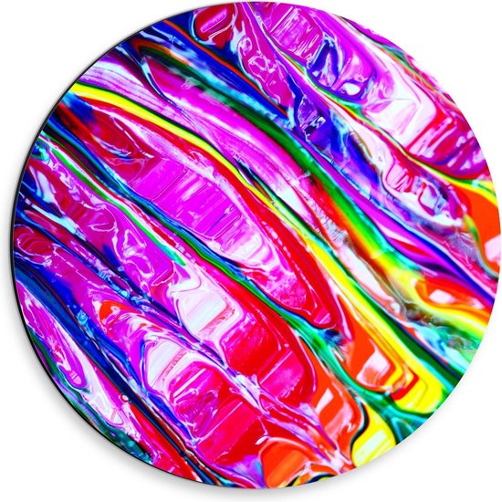 Dibond Wandcirkel - Abstracte Kunst Meerkleurig - 30x30cm Foto op Aluminium Wandcirkel (met ophangsysteem)