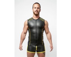 Mister B neopreen mouwloos t-shirt zwart met gele bies en rits xs