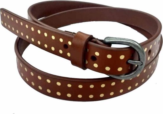 Luxe Riem met Stippen - Echt Leer / Leder - 115x2cm - Bruin en Goudkleurig