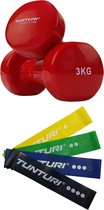 Tunturi - Fitness Set - Vinyl Dumbbell 2 x 3 kg - Weerstandsbanden 4 stuks