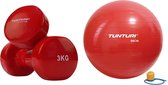 Tunturi - Fitness Set - Vinyl Dumbbell 2 x 3 kg  - Gymball Rood 90 cm
