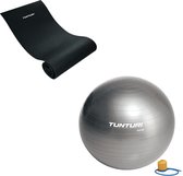 Tunturi - Fitness Set - Fitnessmat 160 x 60 x 0,7 cm - Gymball Zilver 90 cm